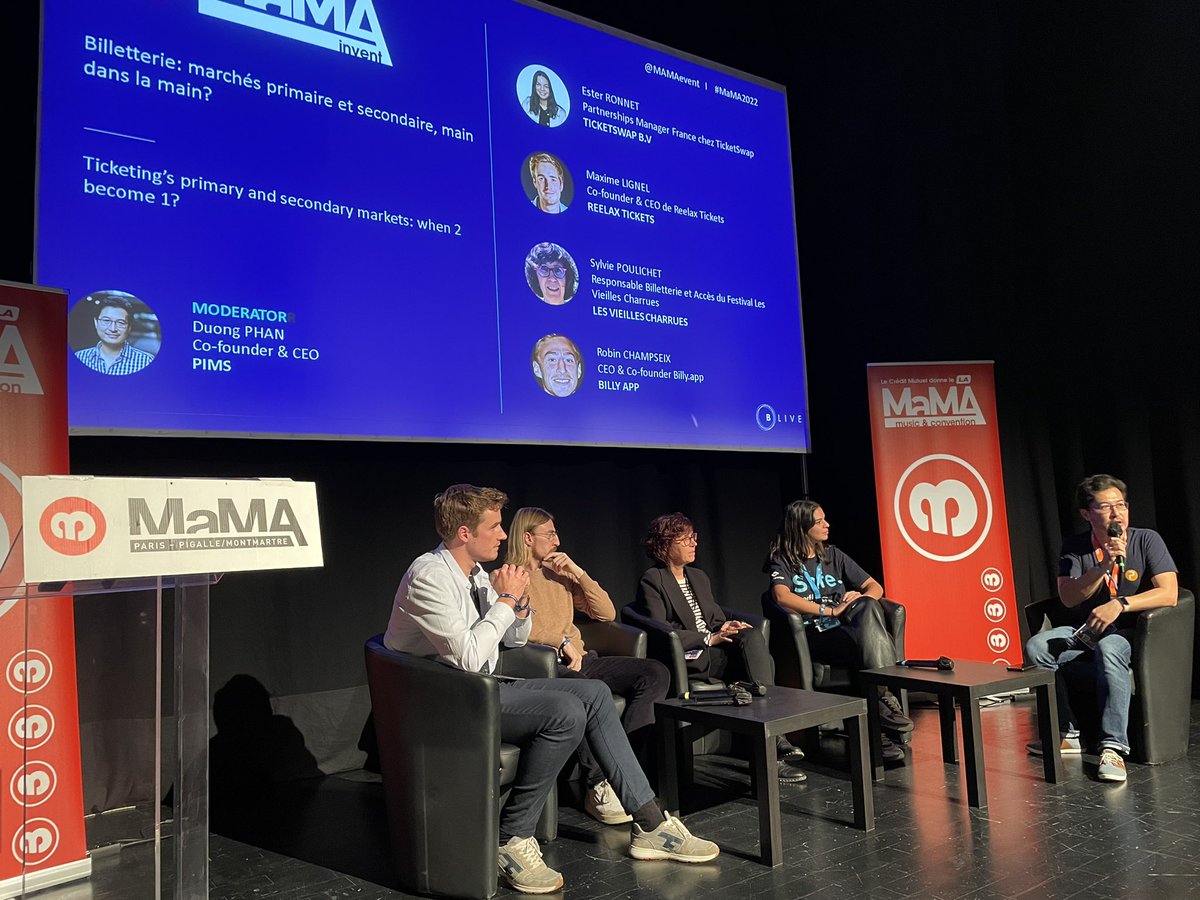 Mathilde Neu (@math_neu) on Twitter photo La première du jour 2 de <a href="/MaMAevent/">MaMA Music & Convention</a> : les billetteries primaires et secondaires avec <a href="/TicketSwap/">TicketSwap</a> <a href="/Reelax_tickets/">Reelax Tickets</a> <a href="/Charrues/">Vieilles Charrues</a> <a href="/billyapp_live/">Billy</a> modéré par l’instopable @follow_mister_d de <a href="/PimsPointages/">Pims</a> et <a href="/MusictechF/">Music Tech France</a> La première du jour 2 de <a href="/MaMAevent/">MaMA Music & Convention</a> : les billetteries primaires et secondaires avec <a href="/TicketSwap/">TicketSwap</a> <a href="/Reelax_tickets/">Reelax Tickets</a> <a href="/Charrues/">Vieilles Charrues</a> <a href="/billyapp_live/">Billy</a> modéré par l’instopable @follow_mister_d de <a href="/PimsPointages/">Pims</a> et <a href="/MusictechF/">Music Tech France</a>