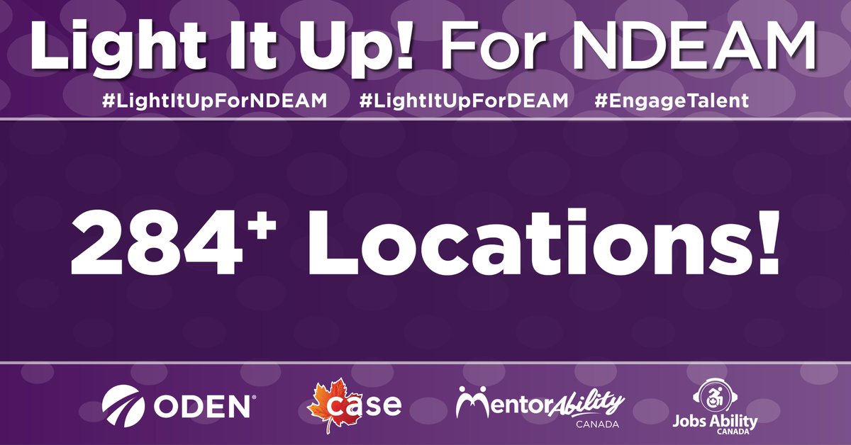 Participation in Light It Up! For NDEAM® across Cda is incredible &amp; exciting! Lots of prestigious buildings &amp; landmarks. On the list? Check out details &amp; add your location. Be part of this movement Oct 20! bit.ly/3xVgL5u #LightItUpForNDEAM #LightItUpForDEAM #EngageTalent