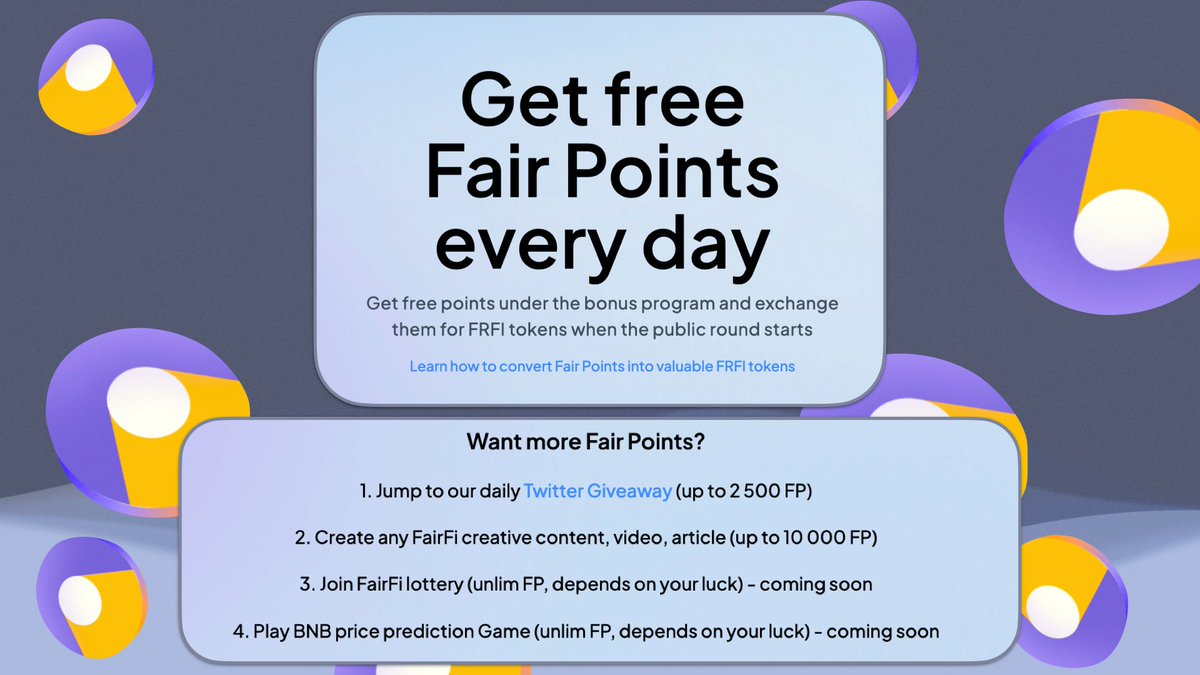 🚨BIG UPDATE FOR THE COMMUNITY🚨

It's a great day my #crypto pplz!
Now you can collect Fair Points every day on our site:
frfi.io

Try it now and don't forget to log in and collect them every 12h ⏰

Other big upd coming soon!
St for upd⬇️
t.me/FairFi_official