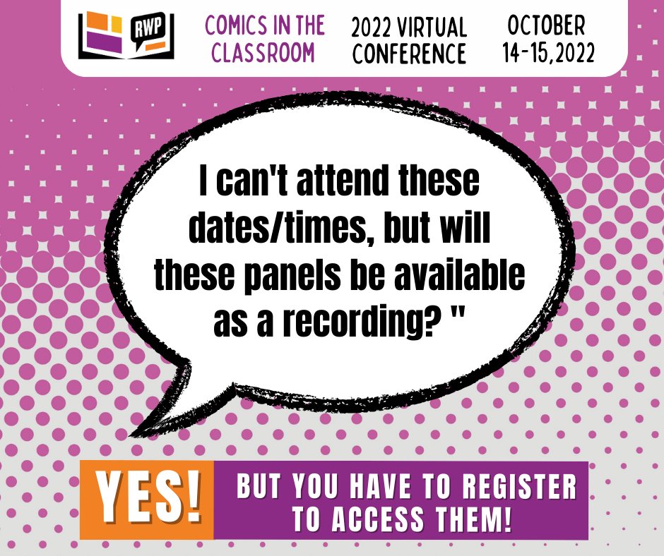 Panel recordings will be available for seven days after the conference. So, if that's the only barrier to you participating, now's your choice to jump on board! Register to get access here! ➡️ bit.ly/3VqOHC0
#comicsineducation #teachingcomics #teachingwithcomics