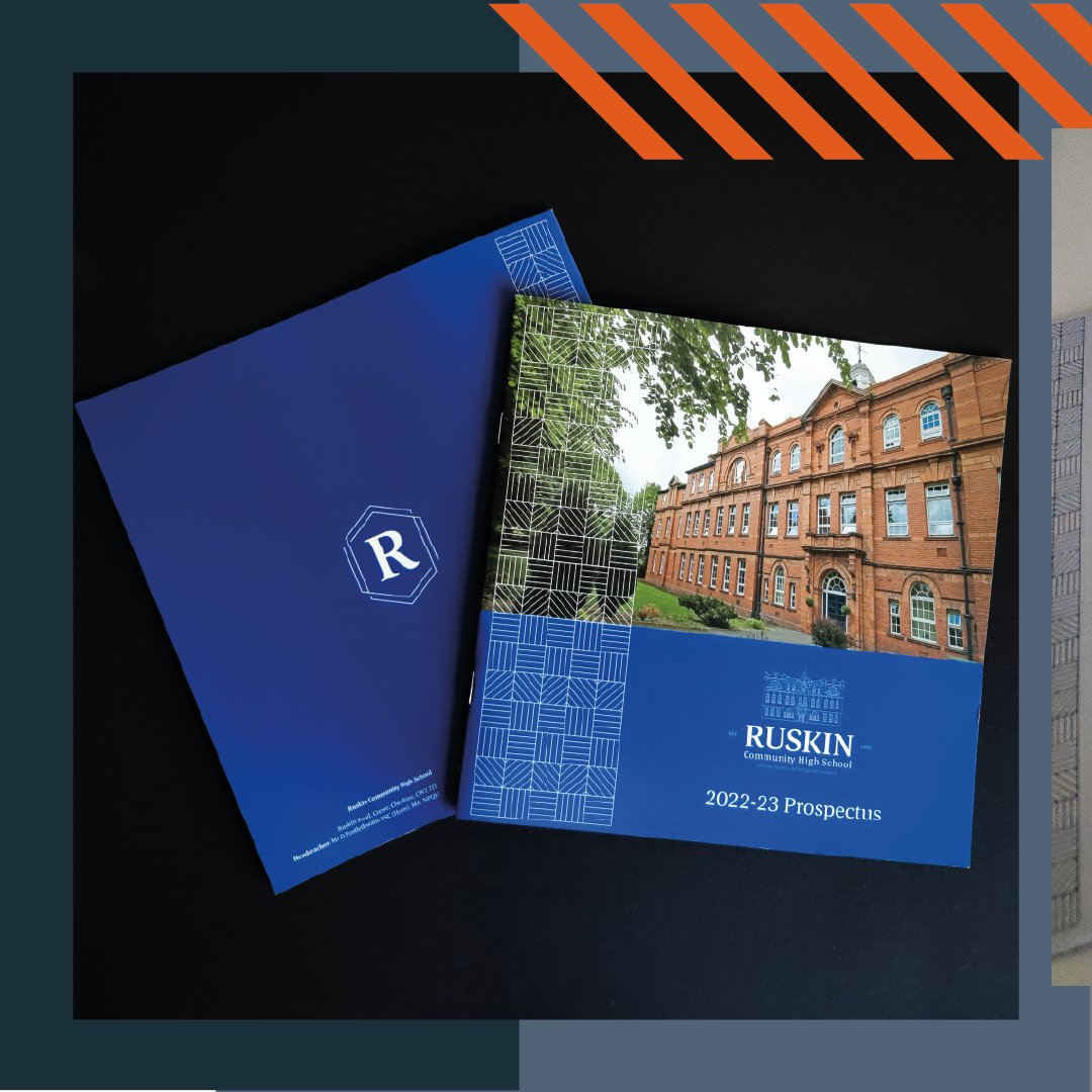 DesignOfficeUK's tweet photo. New branding, new design, new school year!

With the introduction of the new school logo late last year, @RuskinHigh were in need of a prospectus to align with the new artistic style and our design team put their all into this brand-new design 🧡 https://t.co/vOuqyhpu3d