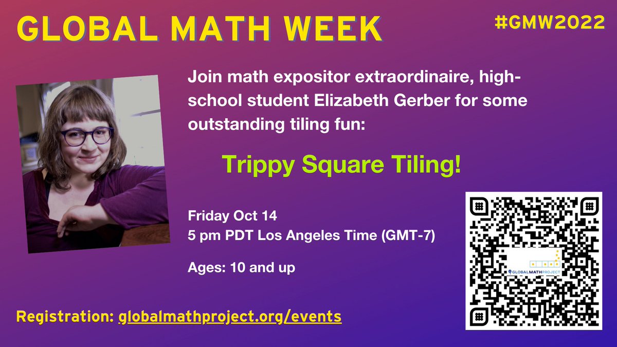 Join "Trippy Square Tiling" with <a href="/ejmgerber/">Elizabeth Gerber</a> tomorrow for curious math and loads of fun! It is going to be awesome!  us02web.zoom.us/meeting/regist…
<a href="/GlobalMathProj/">The Global Math Project</a> <a href="/maanow/">MAA</a> <a href="/MathPlusAcademy/">Math Plus Academy</a> <a href="/AIMathCommunity/">AIM_MathCommunities</a> <a href="/cyfemat/">CYFEMAT</a> <a href="/theJRMF/">Julia Robinson Math Festival</a> <a href="/MathigonOrg/">Mathigon</a>