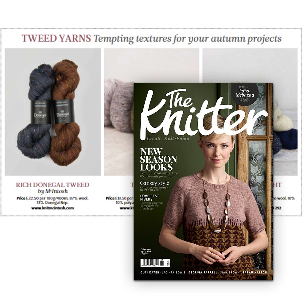 knitmcintosh's tweet photo. We are just THRILLED to see our McIntosh Donegal Rich Tweed featured in The Knitter @theknittermag this month⁠
⁠
All dyed by hand and to order - you will LOVE crafting with McIntosh⁠
⁠
#knitmcintosh⁠

https://t.co/E59oShEtTH https://t.co/vjJQbujNKm