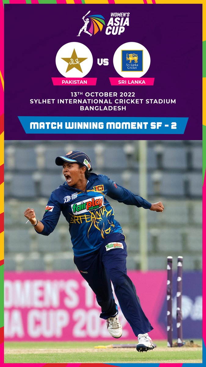 ACCMedia1's tweet photo. This moment, where Sri Lanka 🇱🇰 clinched victory out of nowhere; the belief and the camaraderie is worth reliving!
Click the link to watch Sri Lanka make it to the #WomensAsiaCup2022 finals.
https://t.co/7pgnwooppF
#PAKvSRL #WomensAsiaCup2022 #AsianCricketCouncil #ACC https://t.co/IR08pt7Wef