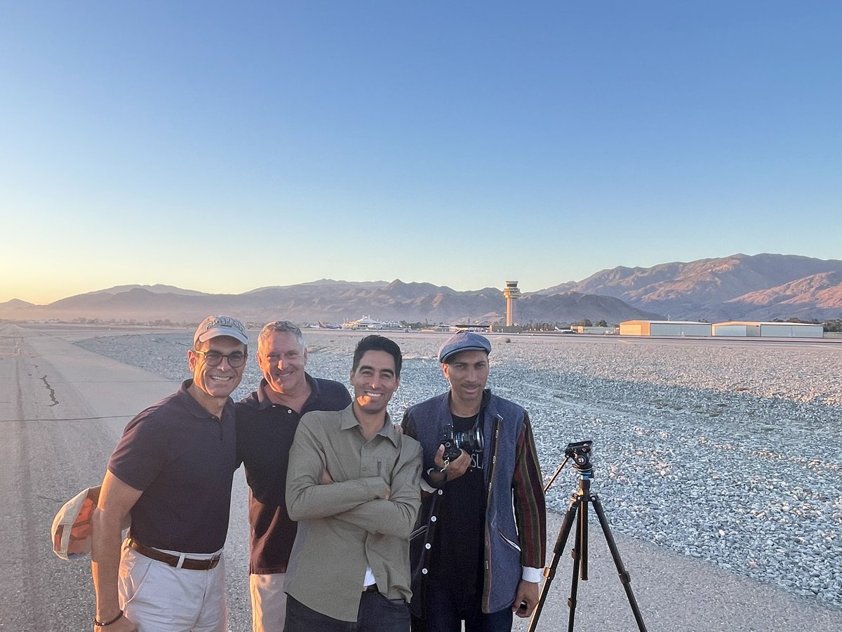 dpna's tweet photo. Just now! On the job on the tarmac with the @DPNA dream team filming promotional footage for @flyPSP the best not-so-little and most convenient airport around! @Mooncricket @andresra @alcasuso @DavidPerrySF https://t.co/OdxJ3sAgP1