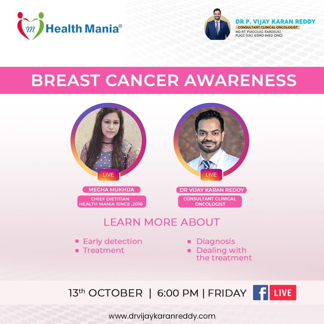 MMHealthMania's tweet photo. October is #BreastCancer Awareness Month🎗️
Catch me live tomorrow on Facebook with Dr VijayKaranReddy, Oncologist at Apollo Hospital Hyderabad 
#MMHealthMania #HealthMania #Dietitian #Nutritionist #nutrition #MeghaMukhija #cancer #breastcancerawareness #breastcancerawarenessmonth https://t.co/AmXd9gcKjk