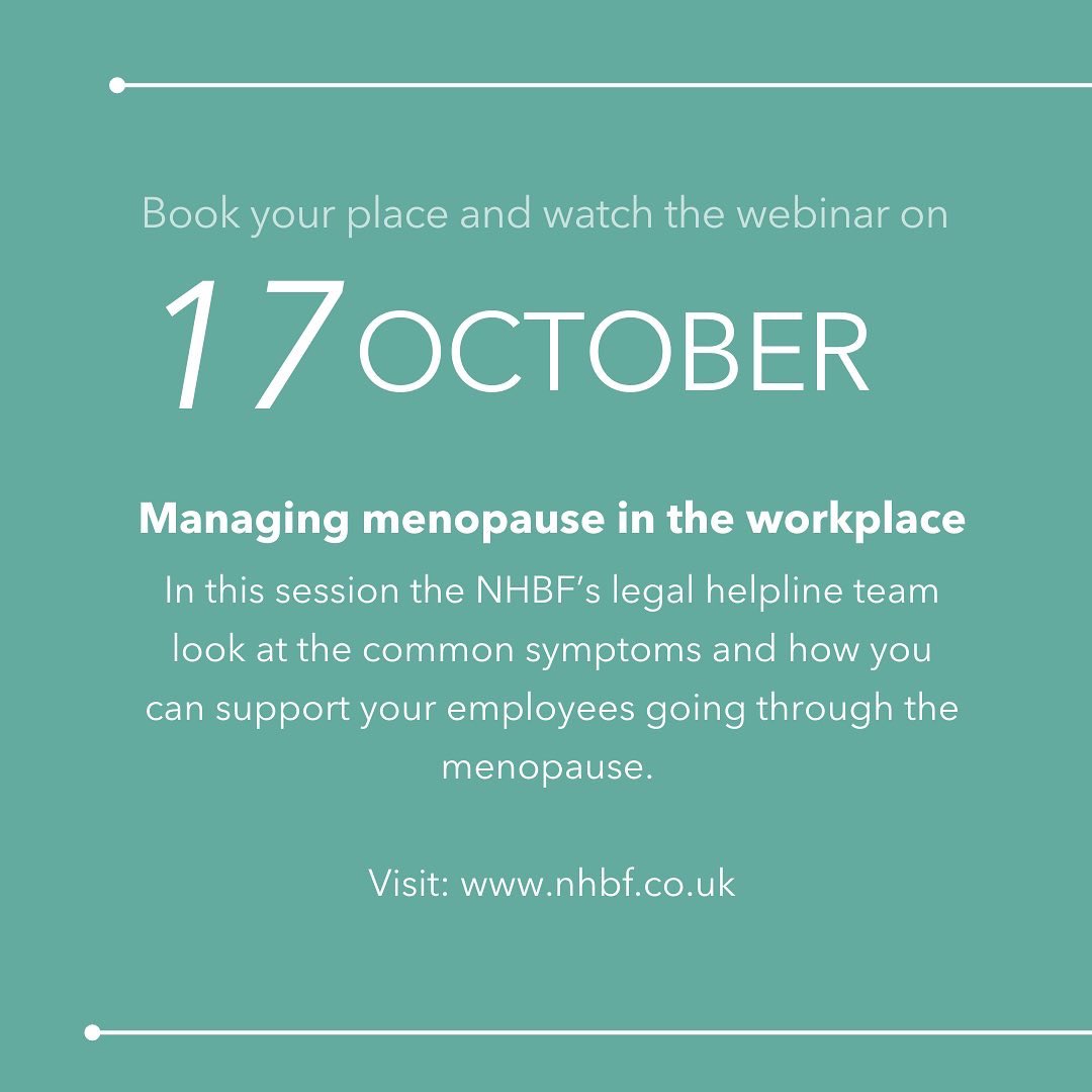 Do you as a business owner know how to support your employees going through menopause? Book your place for this session where the NHBF’s legal helpline team look at the common symptoms and how you can support your employees going through the menopause. ➡️ nhbf.co.uk/events/search/