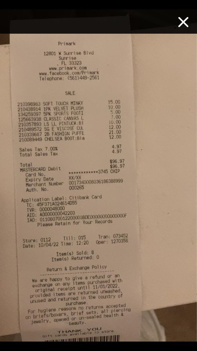 MartinNessi's tweet photo. My wife went to return some clothes we purchased for my son @Primark. She didn’t have the receipt. They said: we can’t do the return. She finds a picture of the receipt, prints it out, goes to the store and they say: we can’t process the return. Not buying here ever again. https://t.co/pU7mMFgPzA