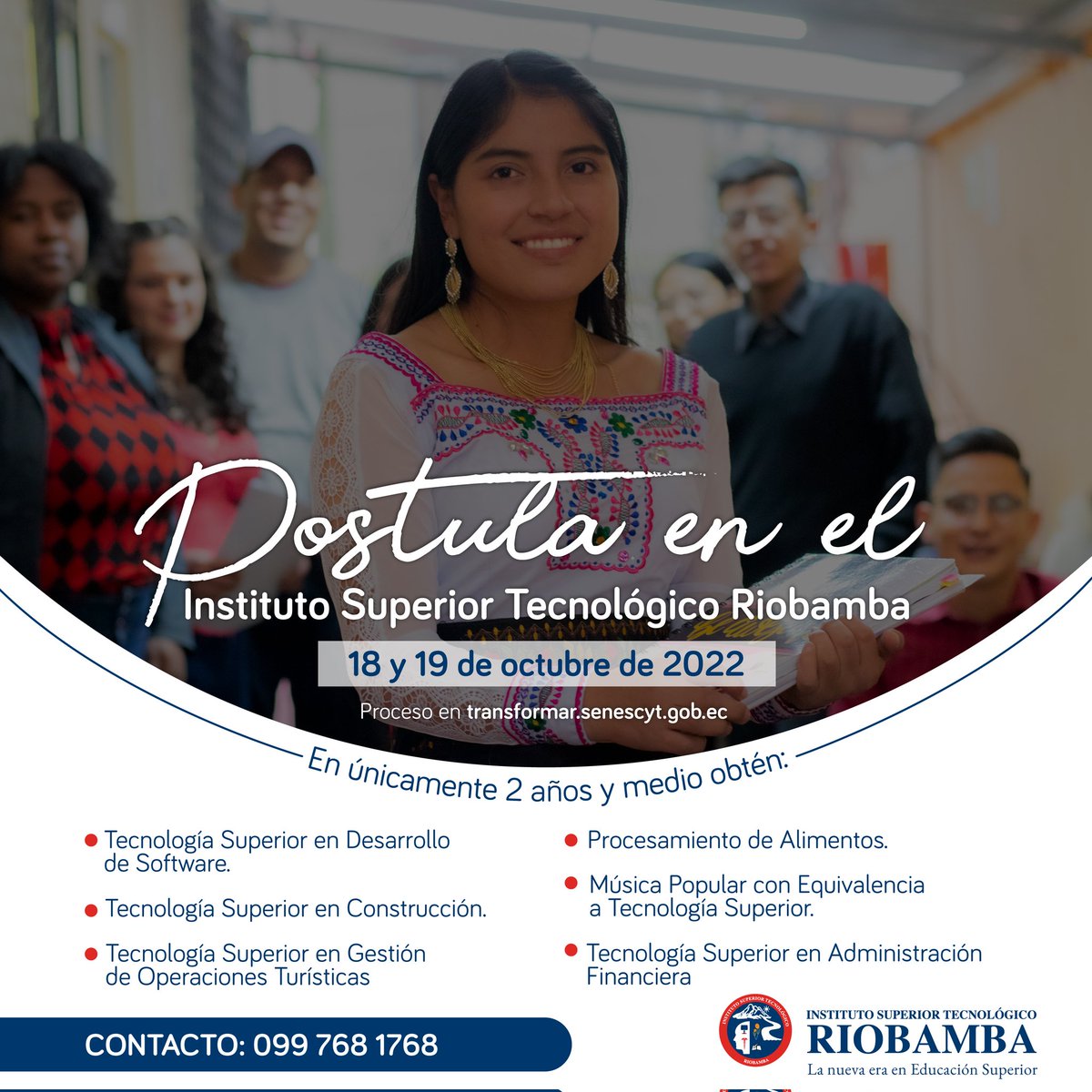 🤗Aquí en el Insti, la 📸📸imagen institucional son nuestros estudiantes📸🤗

🔴🔵Estudia en el Instituto Superior Tecnológico Riobamba 🎖ACREDITADO🎖.
 👁Totalmente GRATUITO👁

Postula el 1️⃣8️⃣y 1️⃣9️⃣ de octubre en 🖱👉transformar.senescyt.gob.ec