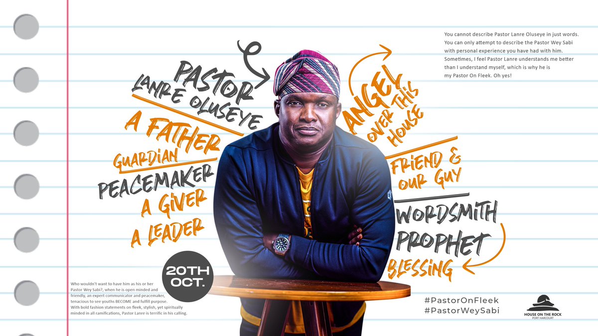 HOTRphc's tweet photo. In a city, where her youths are largely bereft of hope and a pleasant future, God sent us our #MVP (Most Valuable Pastor) in the person of Rev Lanre Oluseye who continuously enunciates the Living Word of God through his teachings, preaching, mentoring and Shepherding. https://t.co/RAzSEciztY