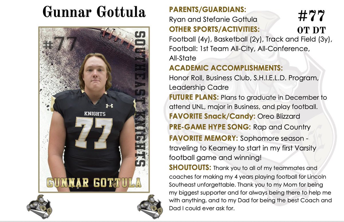Senior Spotlight… Gunnar Gottula  ⚔️ 🏈 ⚔️