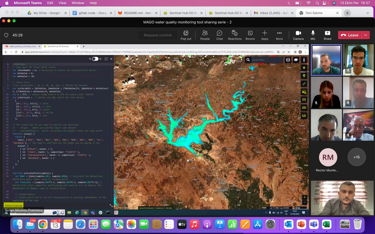 sukruesin's tweet photo. Today we organized an event on MAGO Water Quality Monitoring Tool. Soon code will be on #GitHub and for free to use. Via developed Java code users can monitor and download Chlorophyll-a, Cyanobacteria, and Turbidity in water bodies (dam, lake, irrigation pond, etc.) @sentinel_hub https://t.co/2N3Z1Tg0ZV