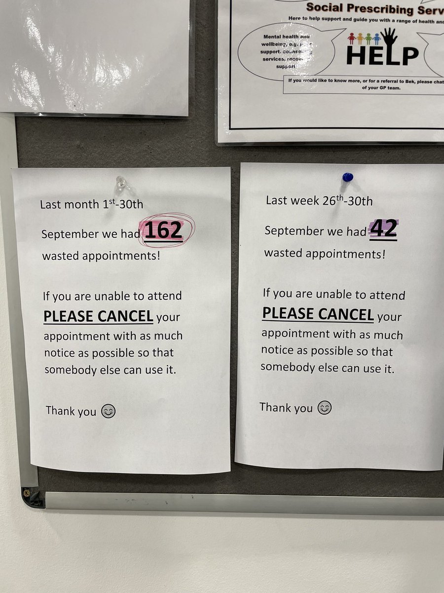 Took my son for his 1 year imms and saw this. I’m well aware that the Tories are solely responsible for the destruction of the NHS, however a bit of common courtesy can go a long way. When waiting lists are already insane, letting someone have an appt you can’t attend is vital