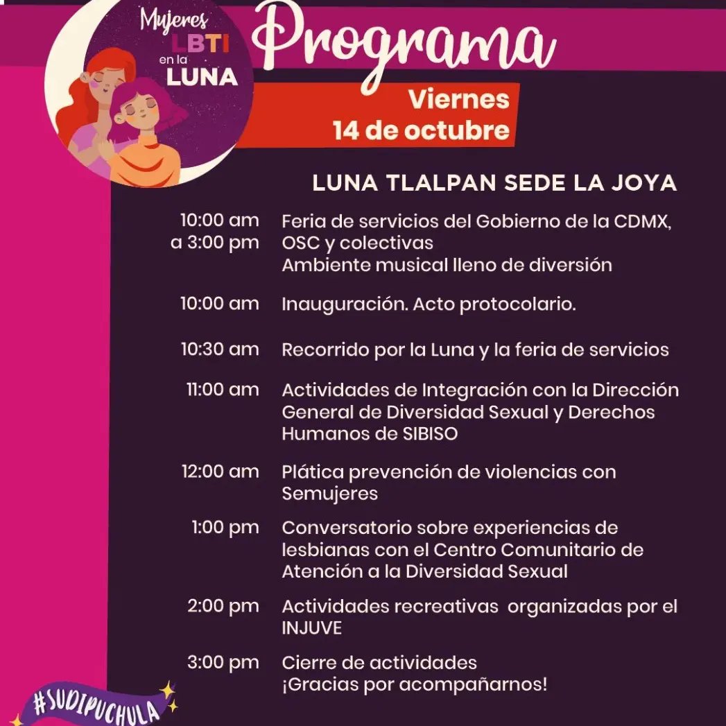 AnaDeAlejandro's tweet photo. En respuesta a los ataques hacia Mujeres LBTI, colectivas le pidieron a @SeMujeresCDMX dar atención especializada para las #Lenchitudes. Así, se crea como propuesta de @anafrancismor la actividad Mujeres LBTI en la Luna, que inicia mañana en la Alcaldía Tlalpan en Luna La Joya. https://t.co/b49WBuaN84