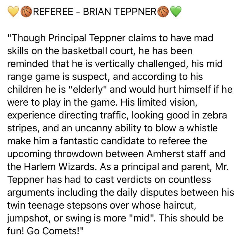 PowersPTO's tweet photo. Announcing one of our referees for THE #HARLEMWIZARDS GAME!

Purchase your game tickets online at https://t.co/VOveOWYDWh
or via the ticket order form!
This is a night you do not want to miss!!  #familyfun #community #NordPTO #AJHPTO #slamtastic #amherstcomets https://t.co/3hqBujp0Lb