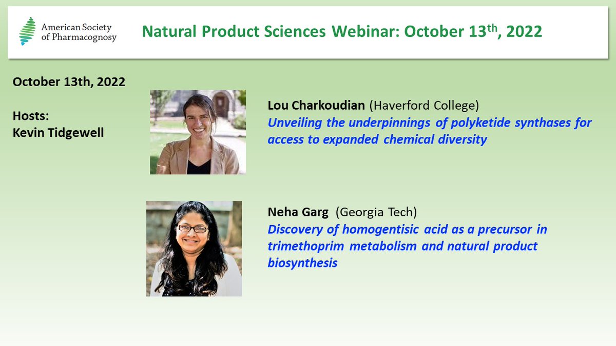 It's not too late to register for the ASP Webinar today with @CharkoudianLou and @Neha10GT. Registration closes at 3pm Eastern hosted by @The_Tidge_Lab #ASPWebinar #naturalproducts pharmacognosy.us/natural-produc…