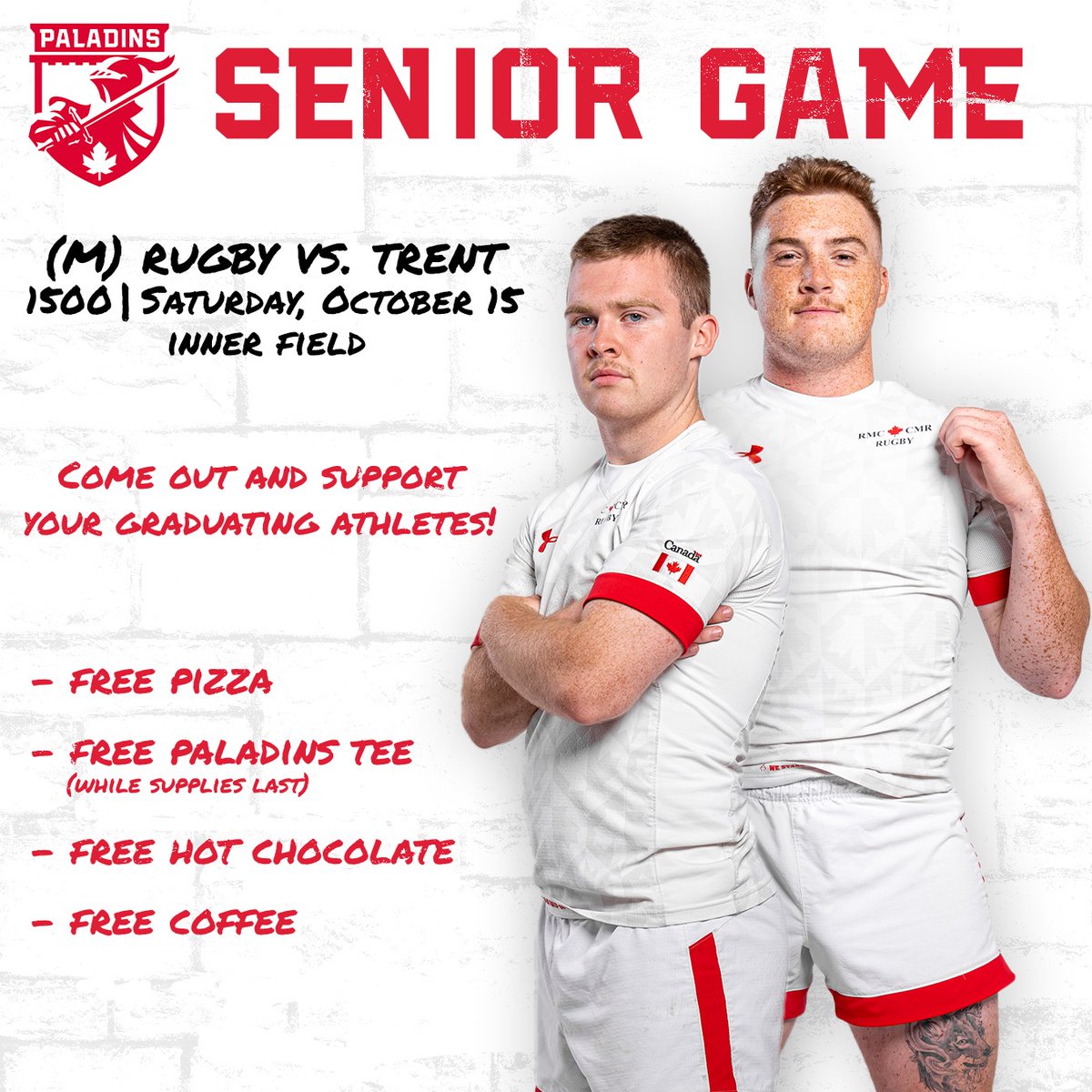 rmccanadaalumni's tweet photo. Portable Bar, free T shirts, pizza, hot chocolate, coffee AND the Kit Shop will be open from 1300-1600 for all your winter weather gear. Come out and cheer on the Senior's this Sat 15 October 1500 inner field. #Sweaterweather
#seniorsgame
#TDV https://t.co/VUtcyIsTkv