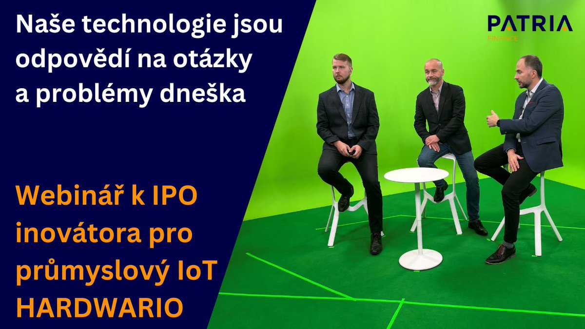 PatriaCZ's tweet photo. Přemýšlíte o investici do akcií inovátora v oblasti průmyslového internetu věcí @hardwario_cz? Zhlédněte náš #webinar s @AlanFabik a Tomášem Moravou!
Více zde: https://t.co/bsu3mEjPmn
#IPO #akcie #trhSTART @prazskaburza https://t.co/gN9adbEwaT