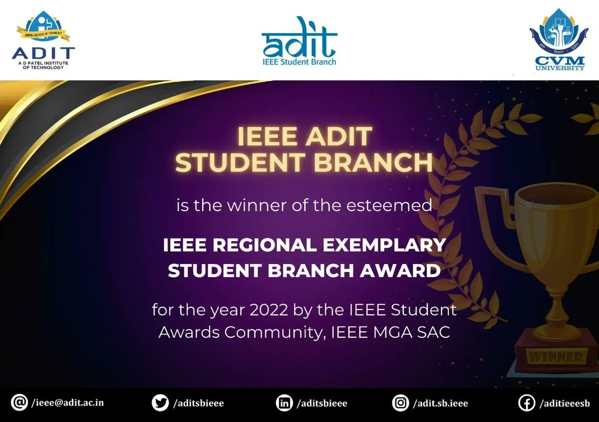 aditsbieee's tweet photo. IEEE Regional Exemplary Student Branch Award goes to a student branch with reluctant efforts towards personal betterment as well as advancements of the SB as whole. We are awarded with this prestigious award for year 2022 by IEEE MGA SAC. 
Felicitation to everyone. https://t.co/RoRtHGFr15