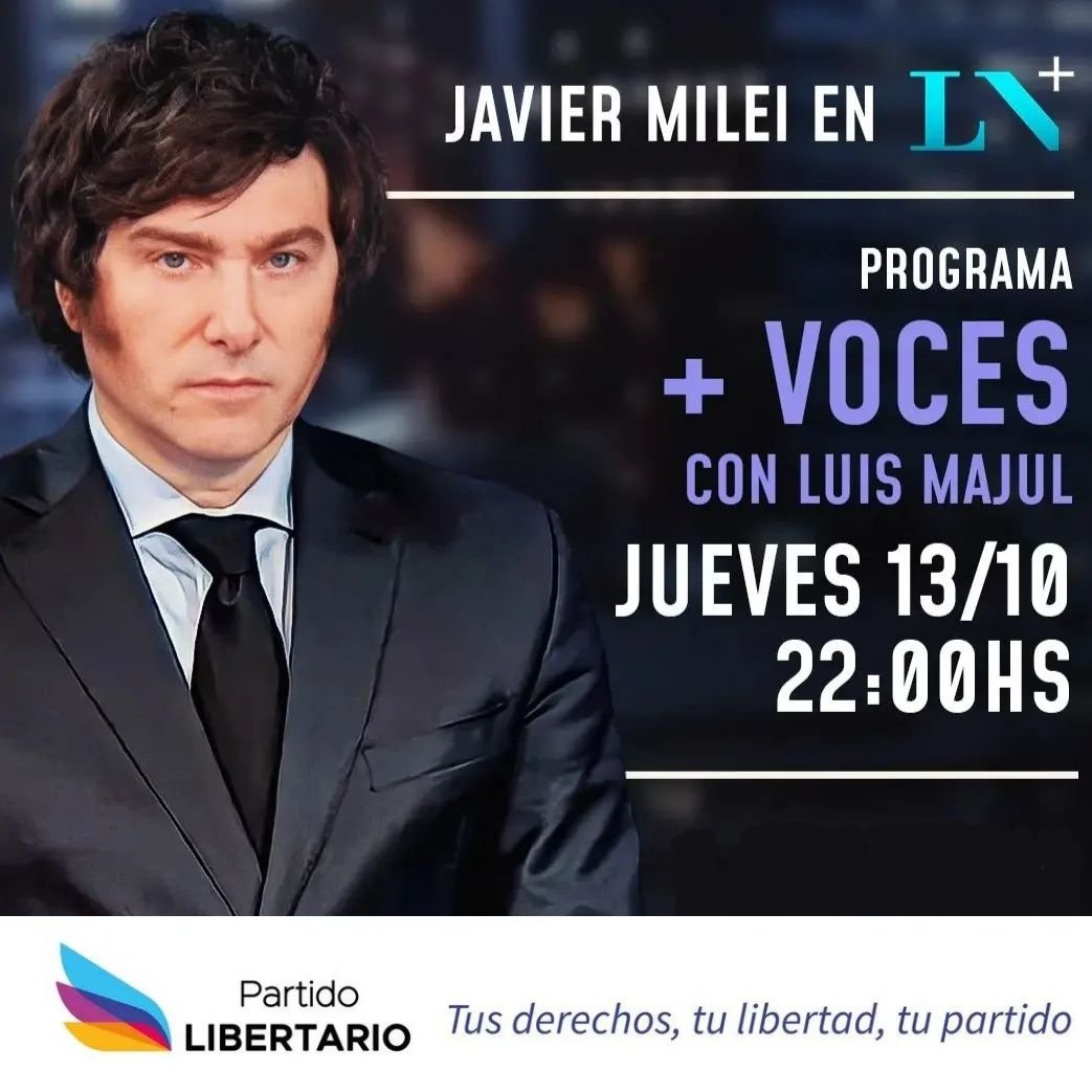 libertariosarg_'s tweet photo. Hoy @JMilei en LN+ 
Sigue el Tour de la Libertad 🗽 https://t.co/gLks3JZknR