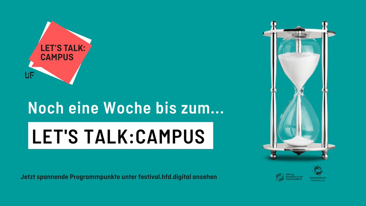 HFDdigital's tweet photo. Der Countdown läuft! Noch eine Woche bis zu #LetsTalkCampus. Freuen Sie sich u.a. auf eine Fishbowl zu studentischem Engagement, spannende Workshops sowie den politischen Abend!

Die Online-Anmeldung ist nach wie vor möglich: https://t.co/0gh1Sskzii

#DigitalTurn @inno_lehre https://t.co/2JwLnfHYUc