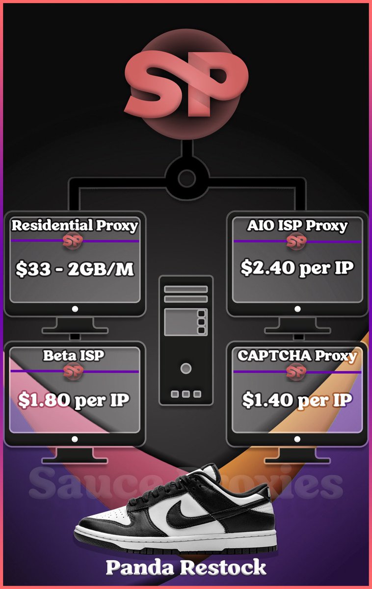 Our ISPs are the perfect proxies to pair with your Nike accounts to keep getting that ‘GOT EM’

Monthlies: $2.4/IP - ISPs:
sauceproxies.io/?pw=isprestock

Dailies: $1.4/IP - ISPs:
sauceproxies.io/?pw=ISPDaily

Beta ISP Exclusive to Secret Sauce Members: 
sauceproxies.io/?pw=beta-isp