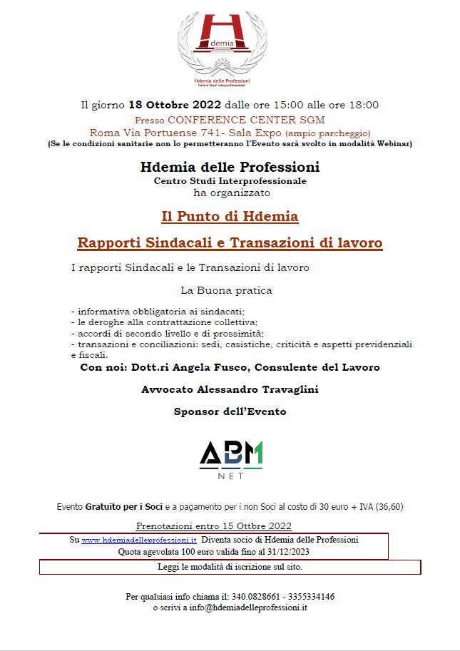 Il 15/10 si chiudono le iscrizioni ed i posti sono in esaurimento per il grande interesse che suscita l'argomento del prossimo 18/10.
se siete interessati affrettatevi a prenotare. in piattaforma anche l'Evento di Deontologia CDL il prossimo 22/11/2022