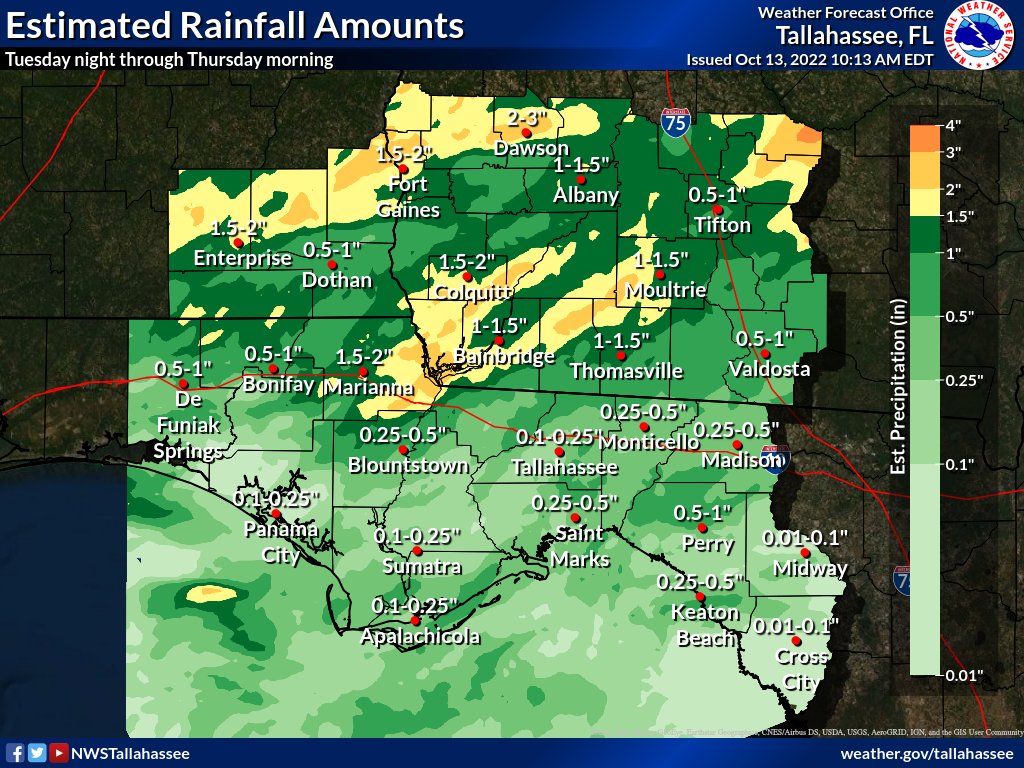 NWSTallahassee's tweet photo. While the latest drought monitor showed an increase in drought levels across the tri-state region, this summary only includes data up to Tuesday morning. Beneficial rains fell over the region since then (denoted below) which should aid somewhat in relief. #FLwx #ALwx #GAwx https://t.co/r0uBh6HVm5