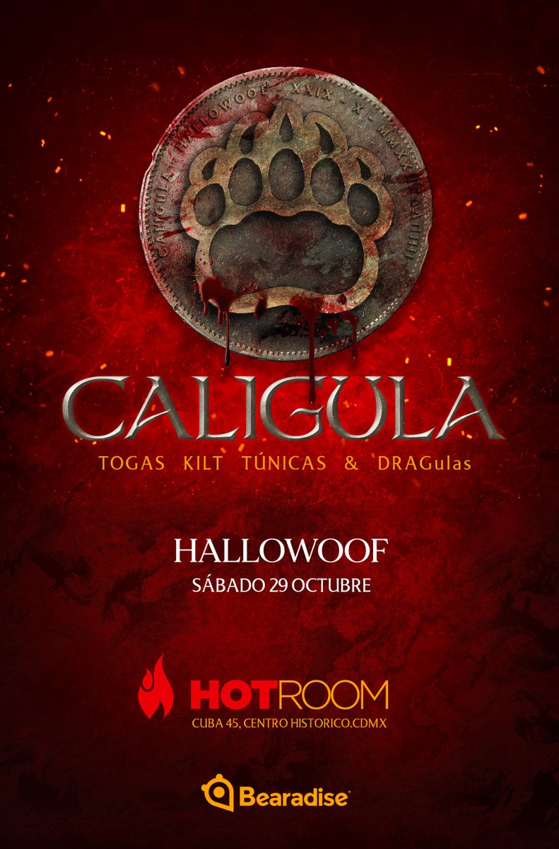 revistaboysmx's tweet photo. @BearMex_ anuncia su emblemático #HALLOWOOF en @revistaboysmx El lugar, su castillo @HotRoomMx El tema es CALIGULA, así que alisten togas, túnicas, kilts & DRAGulas. Octubre 29. https://t.co/JHtXpbhlc9