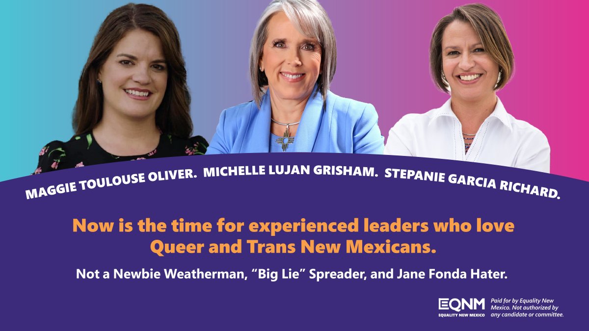 equalitynm's tweet photo. LGBTQ people have so much at stake in this election!!! We have to work hard to protect our affirming and loving State for Queer & Trans New Mexicans.
Now is NOT the time to risk the unknowns. #nmleg #nmpol https://t.co/iaJPWRqz0O