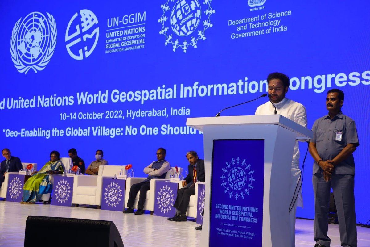 kishanreddybjp's tweet photo. Addressed the Second @UN World Geospatial Information Congress at Hyderabad, today. 

Spoke of how this is a wonderful platform for exchange of ideas and that which allows stakeholders to discuss the applications of Geospatial Technologies as force of good. https://t.co/tTEkzTlp5V