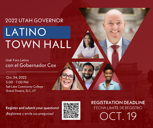 MulticulturalUT's tweet photo. ONE WEEK LEFT to register for the Latino Town Hall with @GovCox on October 24th at the @SaltLakeCC  Grand Theatre! The Latino community is invited to connect with state and local partners, learn about available resources, and inform community priorities. 

https://t.co/Wdcv2pPKKb https://t.co/5jHZHTNd0R