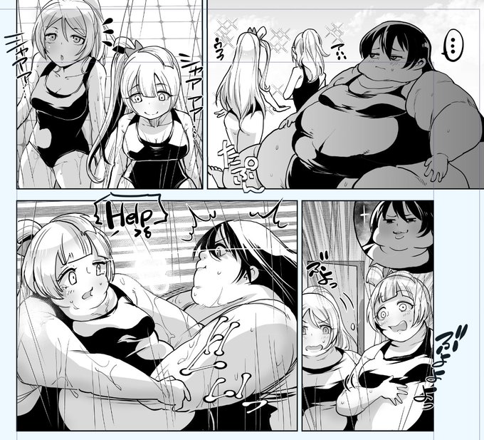 しばこさんのコミッション「でっぷりしたことりちゃんとえりちをお願いします。
内容は水泳練習でみんなスタイル良くスク水を着こなしてるのに海未ちゃんだけ低身長でっぷり三重顎の手足...」 https://t.co/QCjryfH2Nb #Skeb #Commission @skeb_jpより 