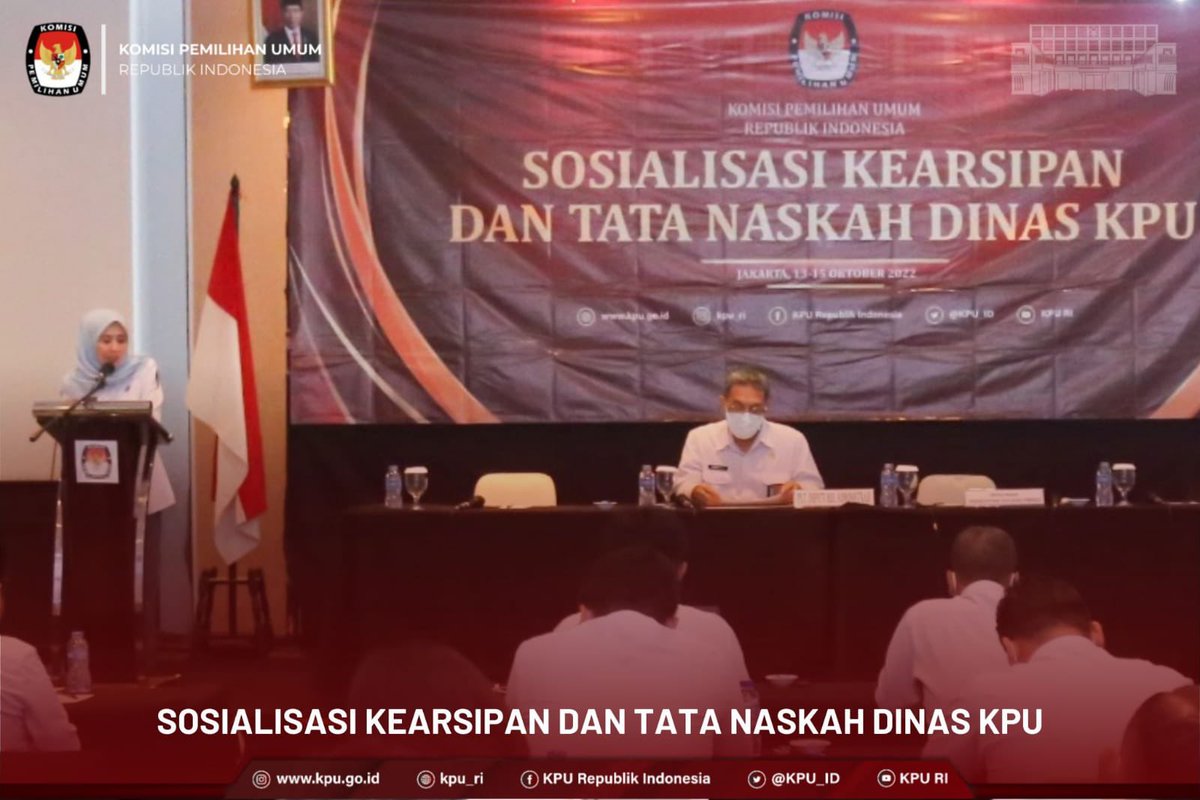 KPU_ID's tweet photo. #TemanPemilih, Plt Deputi Bidang Administrasi Purwoto Ruslan Hidayat hadir dan membuka Sosialisasi Kearsipan dan Tata Naskah Dinas KPU, di Jakarta, Kamis (13/10/2022). https://t.co/3jabXZ1FSc