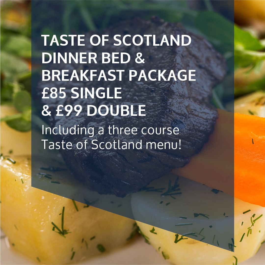 Experience the exquisite Taste of Scotland package, showcasing the finest Scottish cuisine.
The delectable three-course meal comprises of haggis croquettes, slow-cooked port cheek, and a finish with a Cranachan with raspberry and Drambuie mousse.

Book today at 01786 466000!