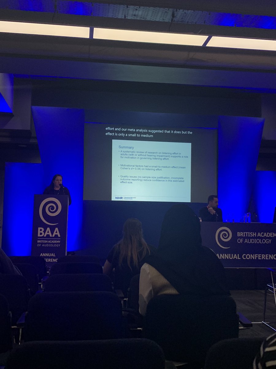 The fantastic <a href="/RebeccaMillman2/">Rebecca Millman</a> presenting on the role of motivation on listening effort. <a href="/BAAudiology/">British Academy of Audiology</a>  #baaconf