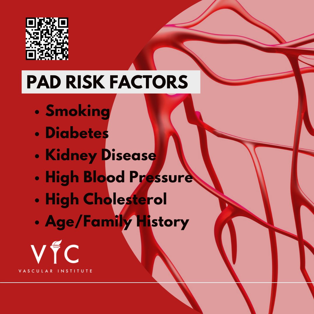 Knowing your Risk Factors is key to limiting your risk of PAD.
#VICOctober #VIC #VICVascular #Veins #Endovascular #ArteryDisease #FLOW #VascularSurgery #VaricoseVeins #PAD #CAS #RAS #Aneurysm #Arterial #CLI #CLIFighter #Carotid #Peripheral #Renal #Atherosclerosis #Plaque