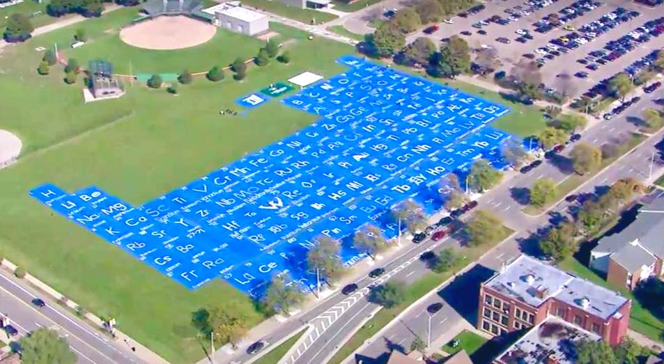 #TBT What are your plans for #NationalChemistryWeek? This year’s theme is the chemistry of fabrics. Back in 2019, when the World’s Largest Periodic Table was being planned we had to find out what kind of paint would work on the blue tarps which are typically made of polyethylene.