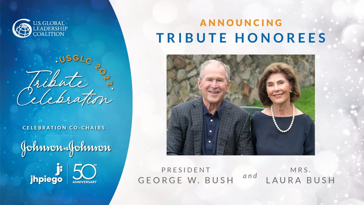 We are thrilled to announce we will be honoring President Bush and @LauraWBush at our 2022 Tribute Celebration on #WorldAIDSDay for their extraordinary leadership on @PEPFAR. Together we’re marking 20 years of saving lives around the world! @TheBushCenter celebrate.usglc.org