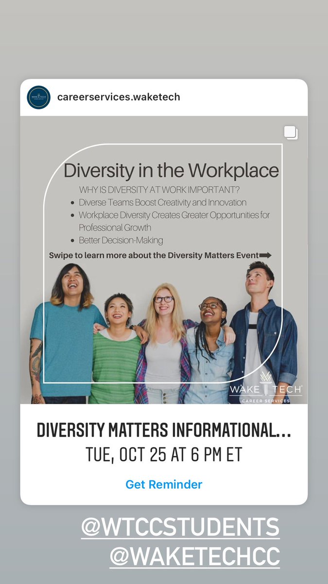 WakeTechCareers's tweet photo. CALLING ALL WAKE TECH STUDENTS & ALUMNI!!
#DIVERSITYMATTERS Informational Interviewing Dinner Night event!
https://t.co/R5LQz4WXBe
#diversity #matters #students #alumni
#diversitydinner #getmotivated #meetwithprofessionals #gaininsight #careerpathways #waketechcareerservices https://t.co/bklEEIg9y3