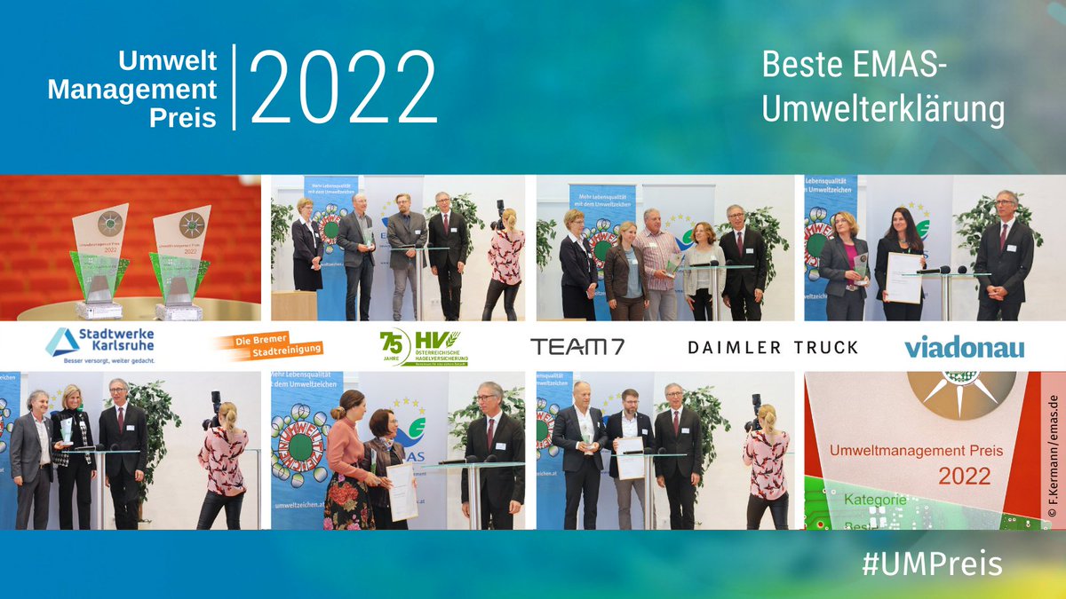 Einen ausführlichen Bericht zur Umweltmanagement-Konferenz und Preisverleihung mit Gewinner-Portraits gibt´s auf unserer Homepage: emas.de/aktuelles/news… 
#UMPreis
<a href="/via_donau/">viadonau</a> <a href="/DIHK_News/">DIHK</a> <a href="/haukedierks/">Hauke Dierks</a> <a href="/zischi72/">Zimtschnecke72</a> <a href="/toepferc/">Christoph Töpfer</a> @BMUV @BMKlimaschutz <a href="/Umweltbundesamt/">Umweltbundesamt</a> <a href="/Umwelt_AT/">Umweltbundesamt</a>