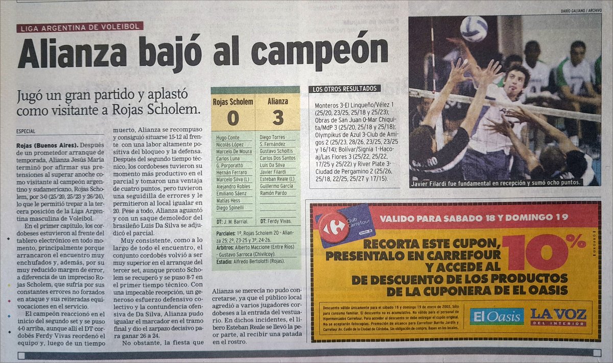 GaboRosen's tweet photo. Más notas en papel de @lavozcomar

📰 @javifilardi, en Alianza, contra Scholem de Porporatto (y el mago @hferraro, por ejemplo)

😉 También, frente a equipos dirigidos por Fabián Armoa (luego, multicampeón con UPCN 🏆) y @marcemendez1964 (el entrenador del bronce en Tokio 🥉🇦🇷) https://t.co/KMIiEANdQO