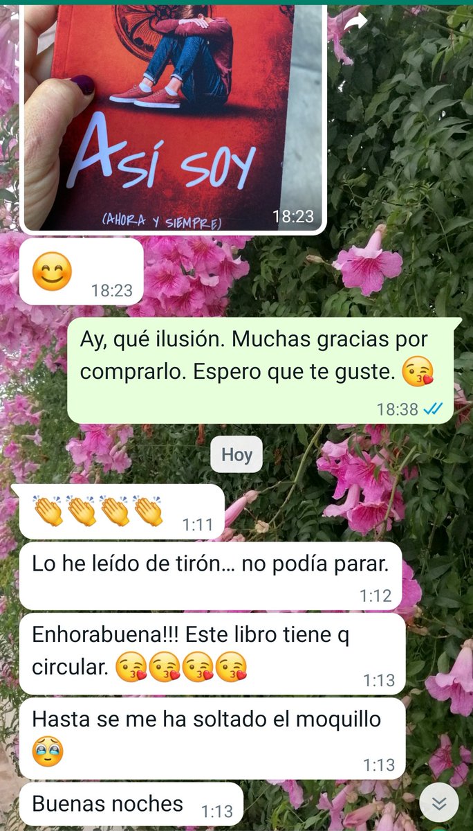 Qué bonito es recibir este tipo de mensajes. Siempre estaré agradecida a todos los que lo habéis comprado, leído y  dedicado un ratito más de vuestro tiempo a compartir conmigo lo que os ha hecho sentir. Cada vez que esto sucede soy un poquito más feliz. Gracias, de corazón. ❤️