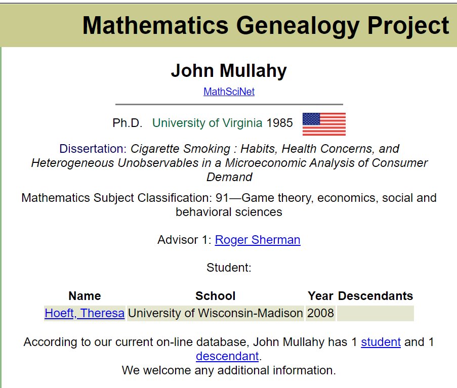 Interesting interlectual "genealogy" website mapping a family tree of knowledge via PhD students &amp; their supervisors . It includes quite a few health economists. Academia is such a tangled web.
mathgenealogy.org/id.php?id=2422…