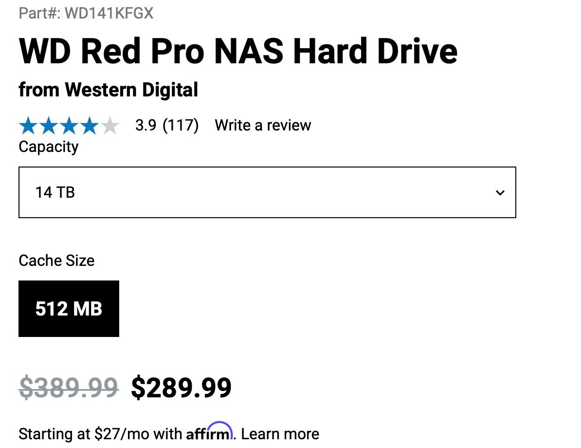 scIsNotCnsprcy's tweet photo. WD is manipulating customers again. First SMR, then TBW on Red Plus series, and now a price changing in the official store depending on the browsing history. Seriously?

cc: @westerndigital @WesternDigiCare https://t.co/PxvZKCukg4