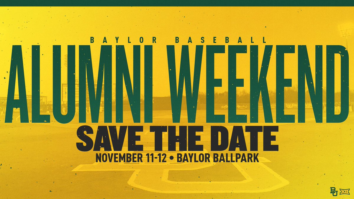 📣 ATTENTION ALUMNI ⚠️

Save the date for our 2022 Alumni Weekend!

Fri 11/11 - Golf Outing at Bear Ridge (12pm)
Fri 11/11 - Intrasquad and Burgers on the Berm (6pm)
Sat 11/12 - Alumni Tailgate for BU vs K-State 🏈 (9am)

Full details still to come.

#SicEm 🐻⚾️ | #Together