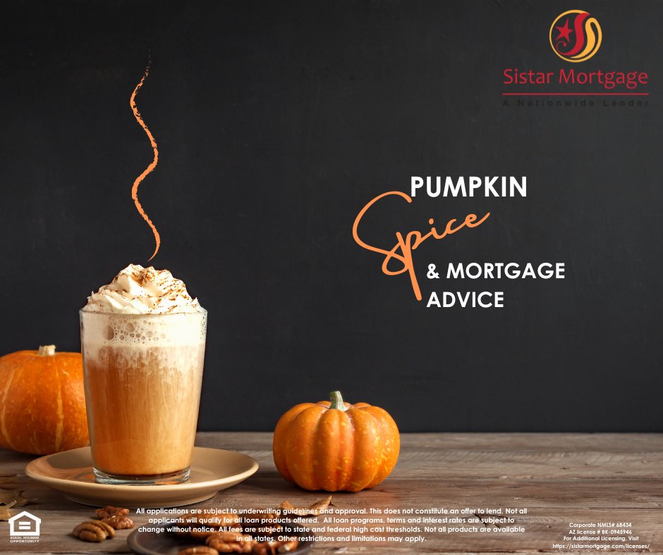 SistarMortgage's tweet photo. We're always willing to carve out time for all your home financing needs. Give us a call at (888) 841-4238 or apply online at https://t.co/sfte9ISCyW
#mortgage #realetate #fall #pumpkinspice #sistarmortgage https://t.co/8IOmISm5LR
