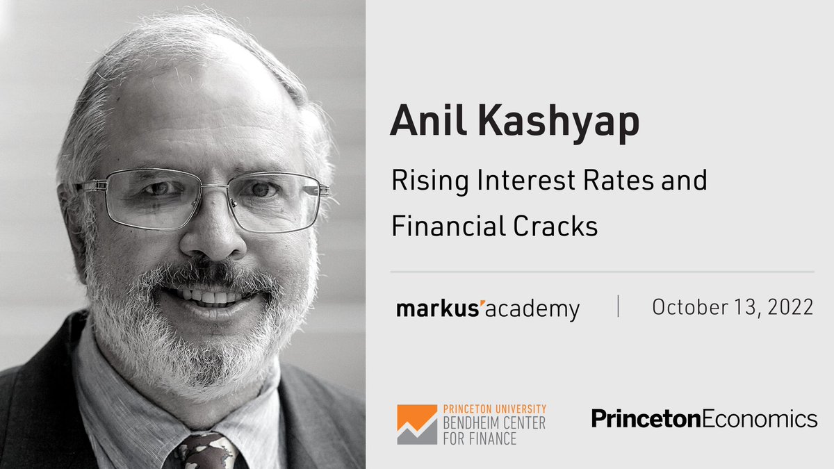 We'll see you in ONE hour at 12:30 p.m. EDT for Anil Kashyap's #MarkusAcademy webinar on 'Rising Interest Rates and Financial Cracks.' Register now to watch live. bit.ly/3T9l6eg #BendheimCenterforFinance #BCF #PrincetonU #webinar