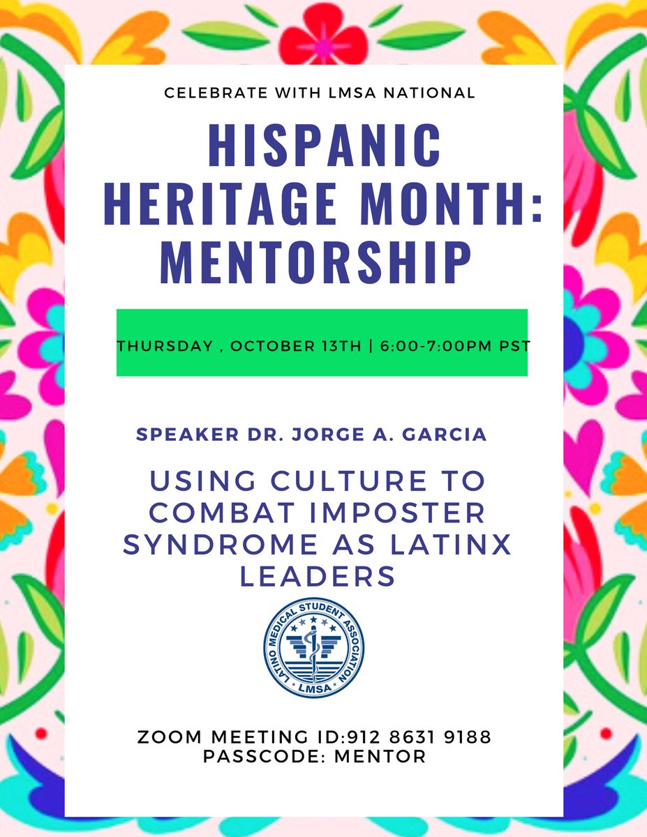Join Dr. Garcia TONIGHT to learn about “Using Culture to Combat Imposter Syndrome as LatinX Leaders” at 6 EST 🤗