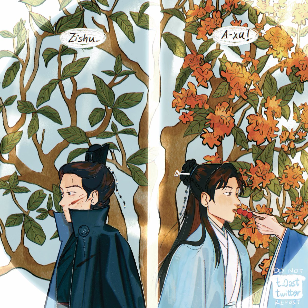 here's my piece for <a href="/shlzine/">Siji Hua - A Word of Honor Zine - FREE PDF RELEASE</a> with orange osmanthus as the theme! thank you for the experience! it was really fun 🏵️🍊
#wenzhou #山河令 #WordOfHonor